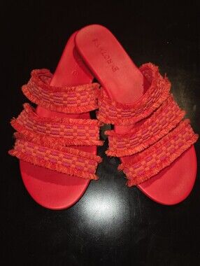 Rothy's Bright Red Fringe Triple Band Slide Sandals